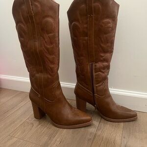 Brown Vegan Leather Knee-High Boots